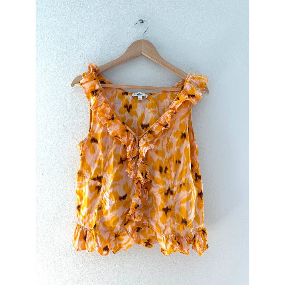 Sam Edelman Women’s Aniya Printed Ruffled V-Neck Top Size L